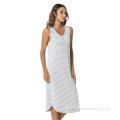 Sleepwear Pajamas Bamboo Nightgowns Women Sleeveless Striped Night Dress Supplier